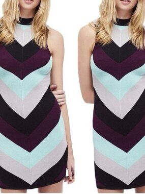 Free People Dress Womens XS I Got You Bodycon Knit Chevron Stripe Preppy Mini